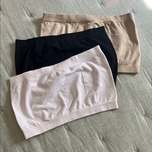 Set of Three Bandeau Tops in Black, White, and Tan